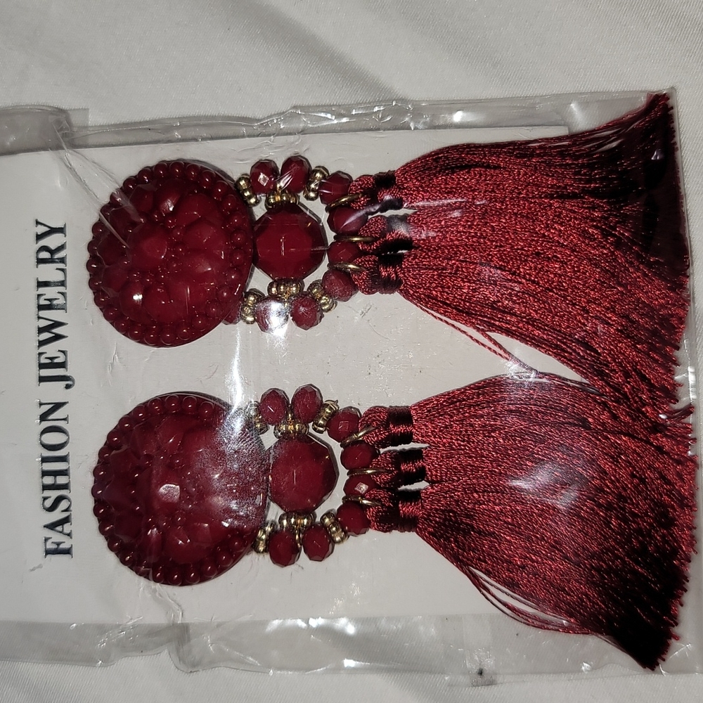Red Drop Tassell Earrings